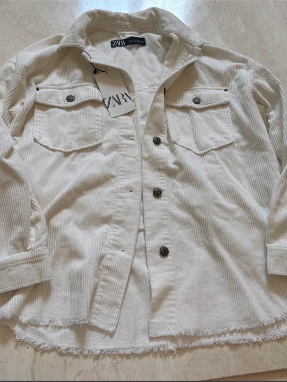 Zara White Corduroy Button-Up Jacket